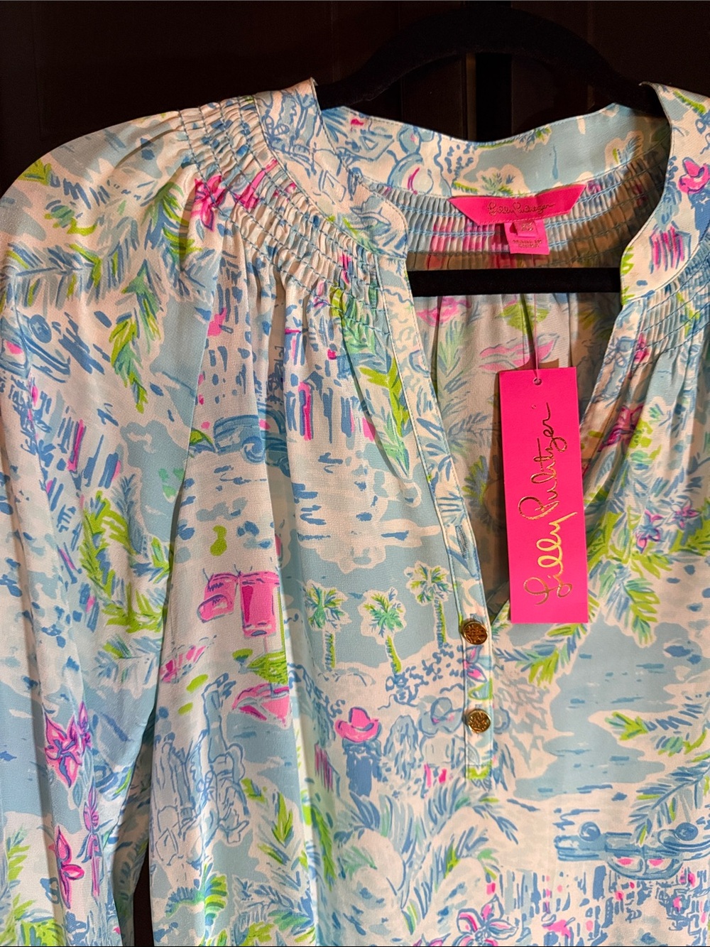 NWT Lilly Pulitzer Light Blue Tropical Print Long-Sleeve Tunic